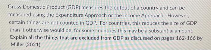Solved Gross Domestic Product (GDP) measures the output of a | Chegg.com