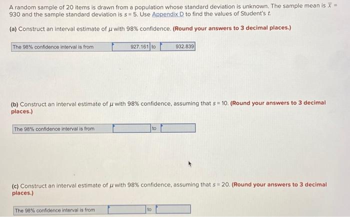 Solved A random sample of 20 items is drawn from a | Chegg.com
