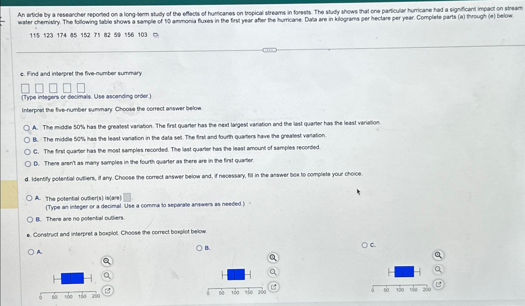 Solved c. ﻿Find and interpret the five-number summary.(Type | Chegg.com