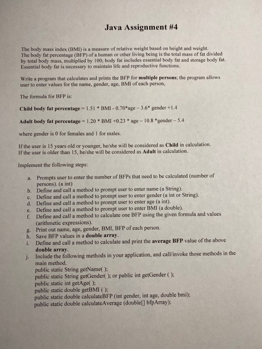 Java Assignment 4 The Body Mass Index Bmi Is A Chegg Com