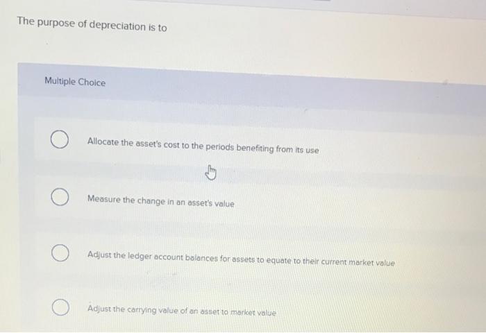 Solved The purpose of depreciation is to Multiple Choice | Chegg.com