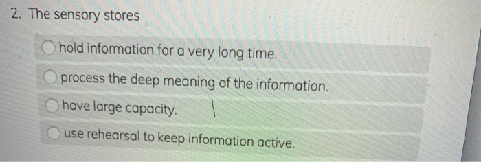 Solved 2 The Sensory Stores Hold Information For A Very Chegg Com