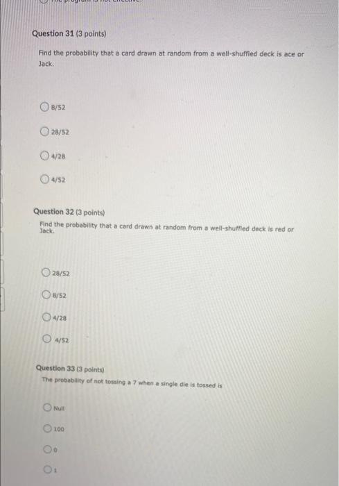Solved Question 31 (3 points) Find the probability that a | Chegg.com