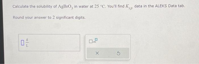 Calculate the solubility of AgBrO3 in water at 25∘C. | Chegg.com