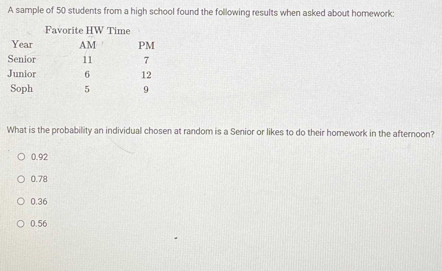 Solved A sample of 50 ﻿students from a high school found the | Chegg.com