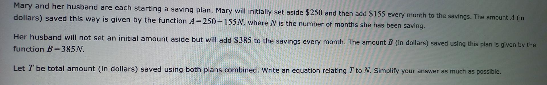 Solved Mary and her husband are each starting a saving plan. | Chegg.com