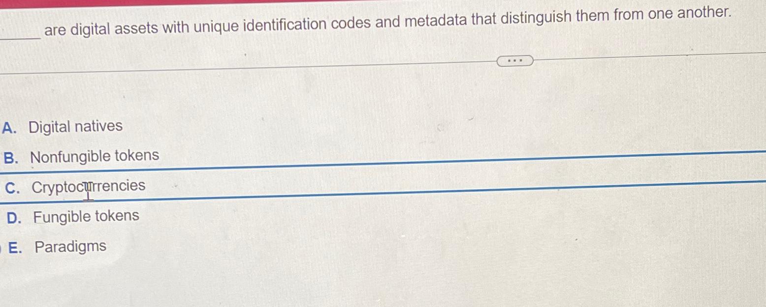 Solved are digital assets with unique identification codes