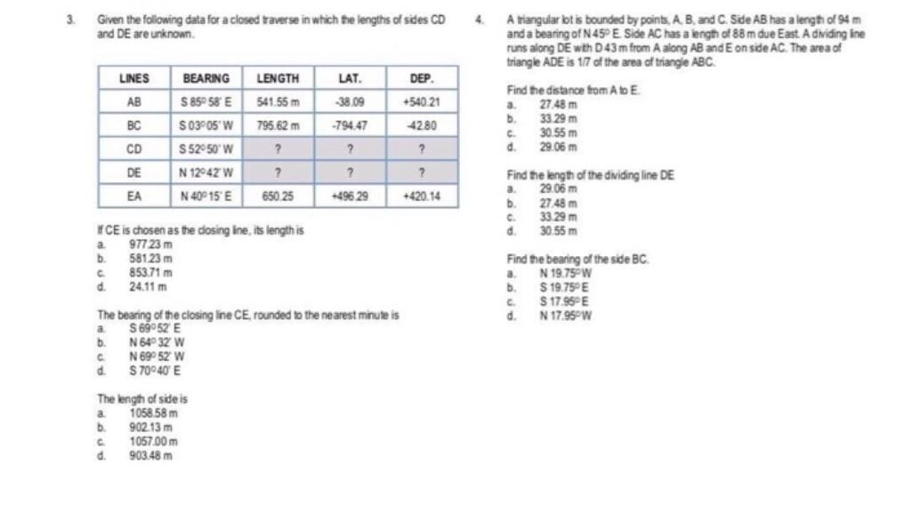 Solved 3 4 Given the following data for a closed traverse in | Chegg.com