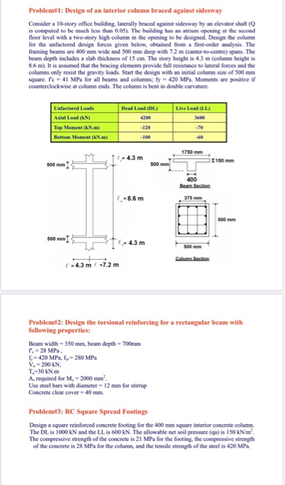 Problem : Design of an interior column braced against | Chegg.com