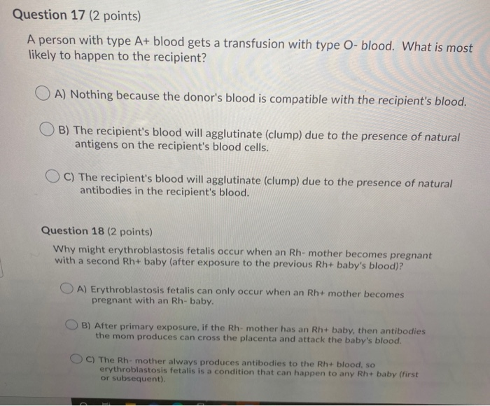 Solved Question 17 (2 points) A person with type A+ blood | Chegg.com