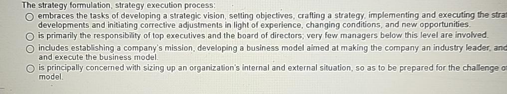 Solved The strategy formulation, strategy execution | Chegg.com