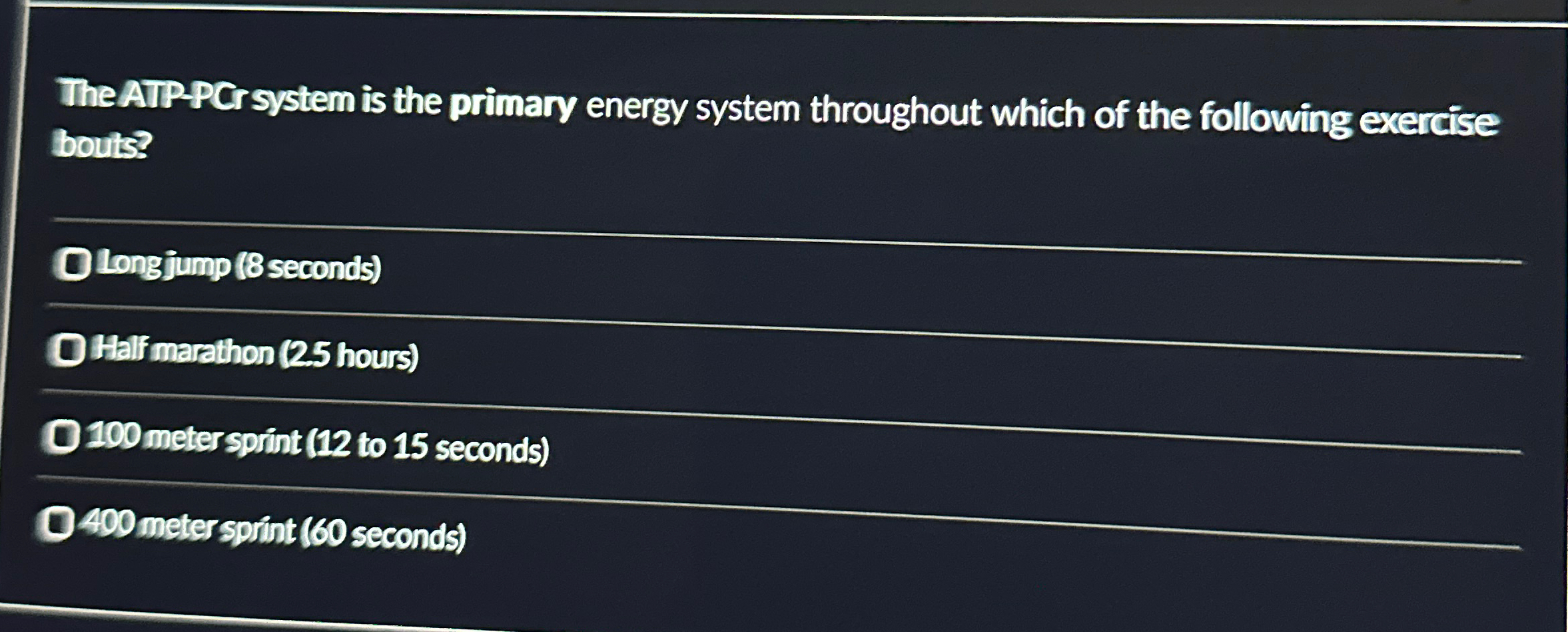 Solved TheATP-PCr system is the primary energy system | Chegg.com