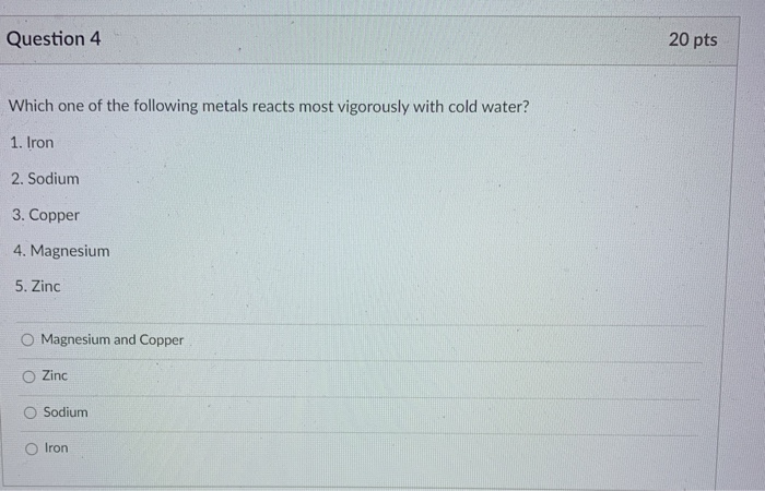 Solved Question 4 20 pts Which one of the following metals | Chegg.com
