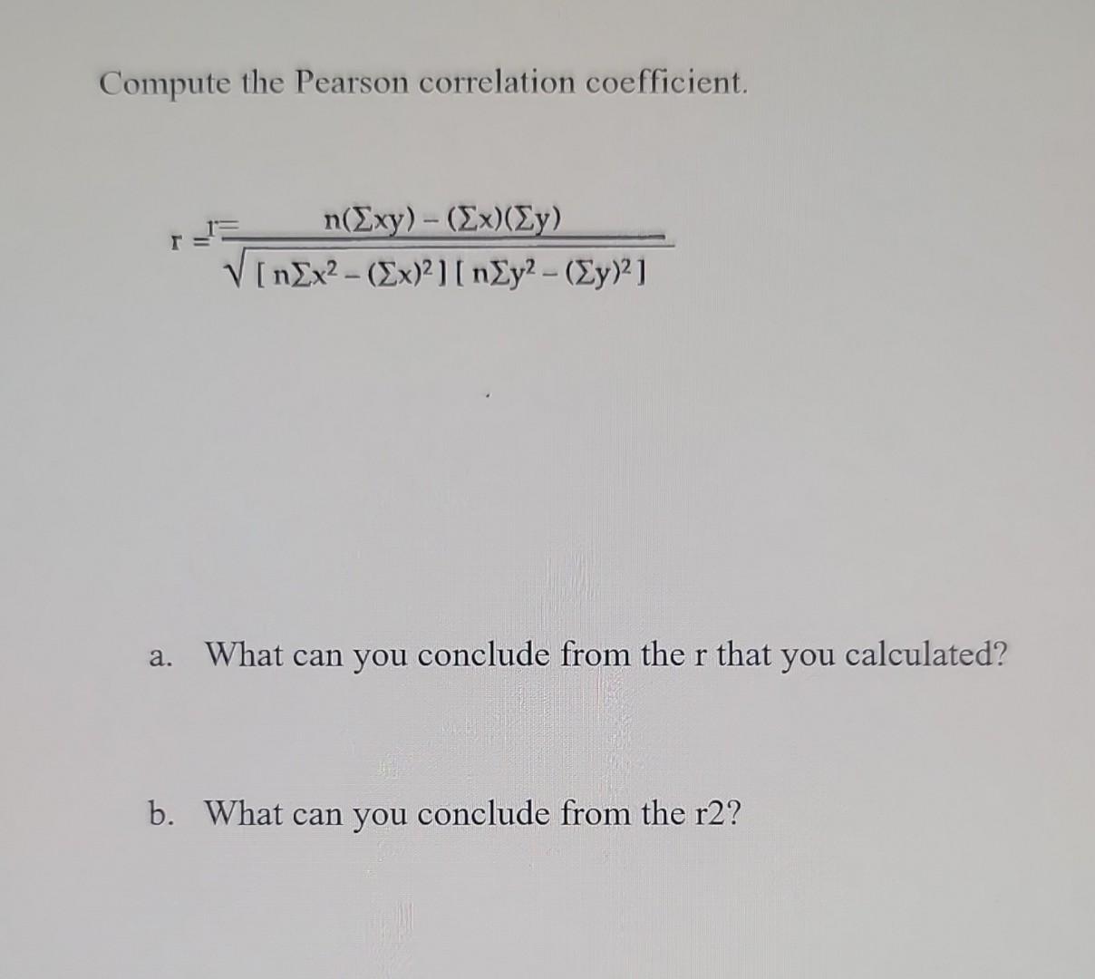 Compute the Pearson correlation coefficient. | Chegg.com