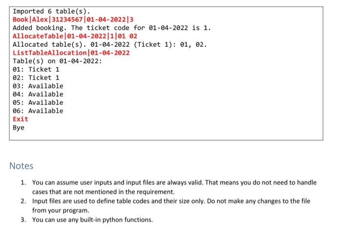 Solved write python code to to build a table booking system | Chegg.com