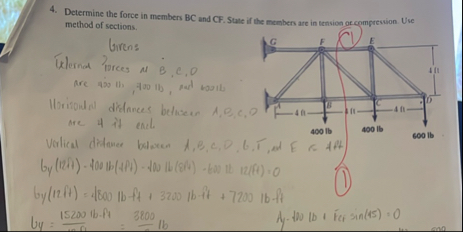 Solved Determine the force in members BC and CF. ﻿State if | Chegg.com