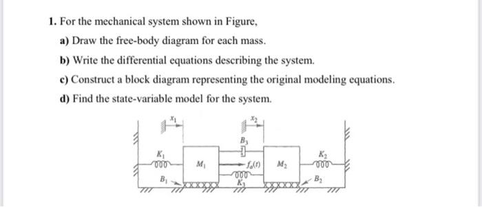 Solved 1. For the mechanical system shown in Figure, a) Draw | Chegg.com