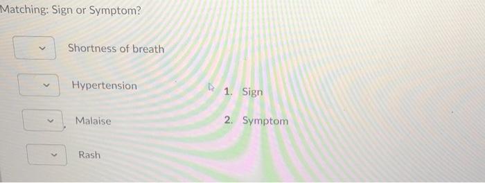 Solved Matching: Sign or Symptom? Shortness of breath | Chegg.com