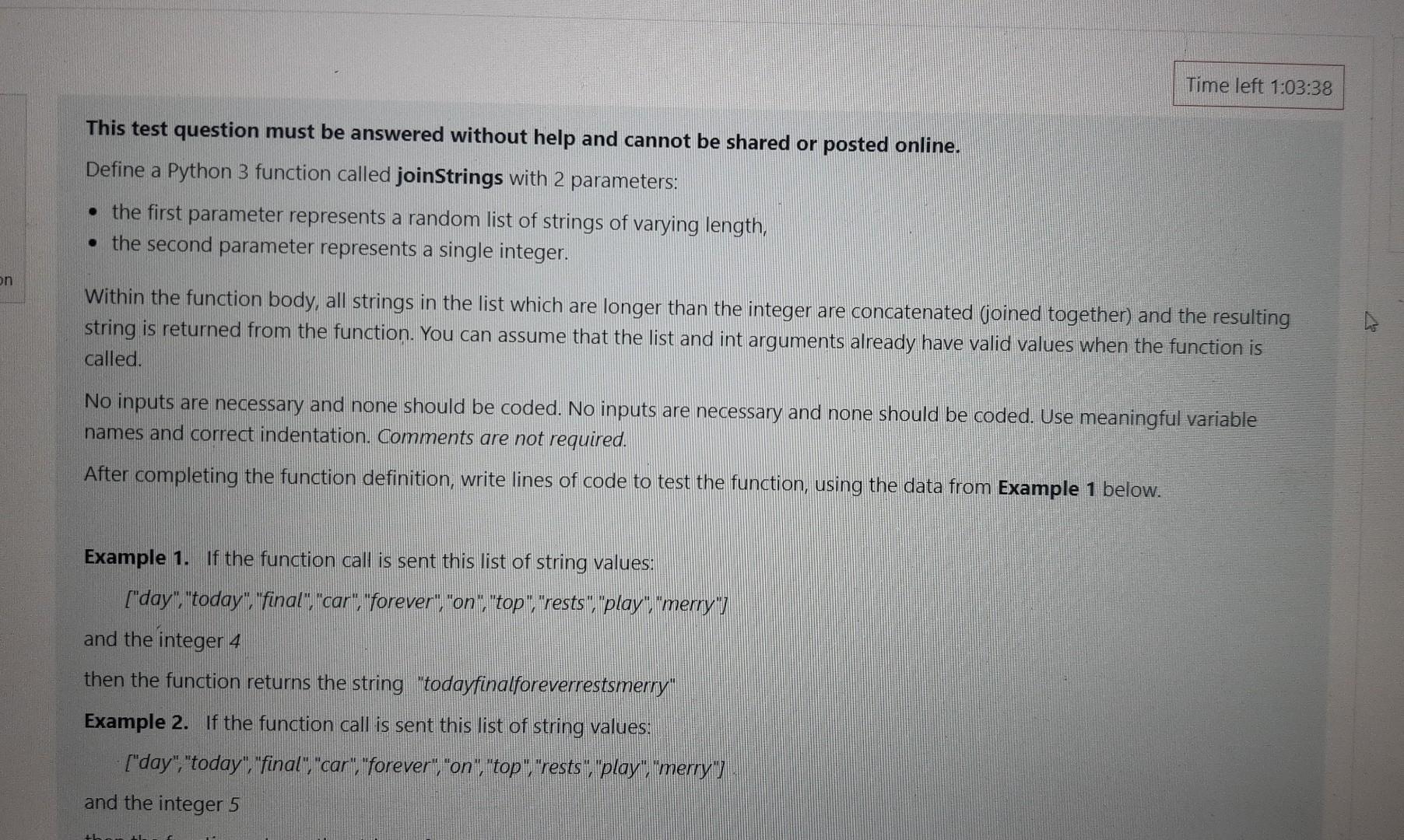 Solved This test question must be answered without help and | Chegg.com