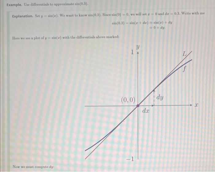 Solved Example. Use differentials to approximate sin(0.3). | Chegg.com
