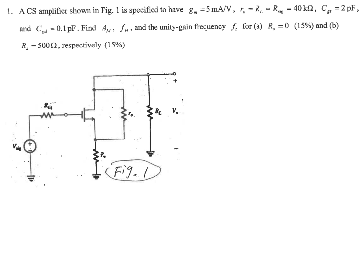 Solved A CS amplifier shown in Fig. 1 ﻿is specified to have | Chegg.com