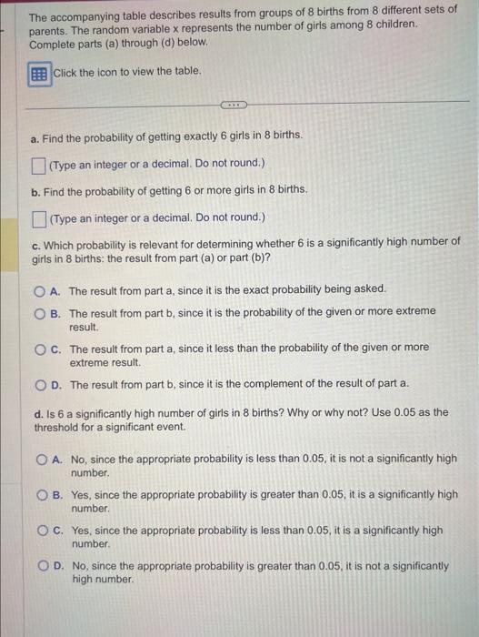 Solved The accompanying table describes results from groups | Chegg.com