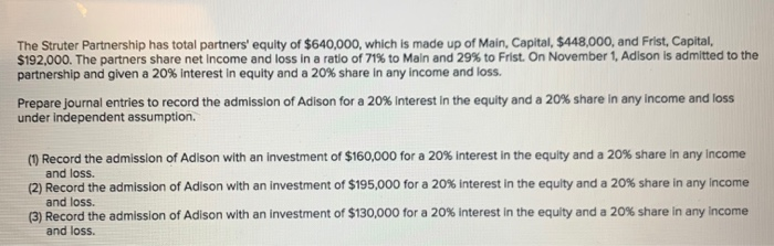 Solved The Struter Partnership has total partners' equity of | Chegg.com