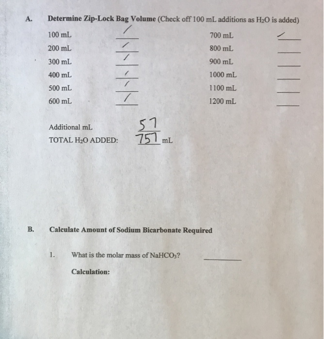 Solved Determine Zip-Lock Bag Volume (Check off 100 mL