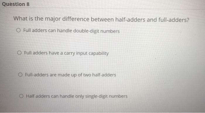 Solved What is the major difference between half-adders and | Chegg.com