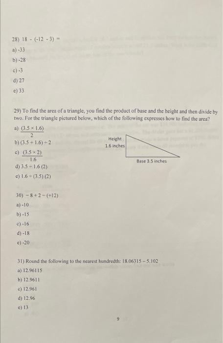 Solved 28) 18 - (-12 - 3) = a) -33 b)-28 C) -3 d) 27 e) 33 | Chegg.com