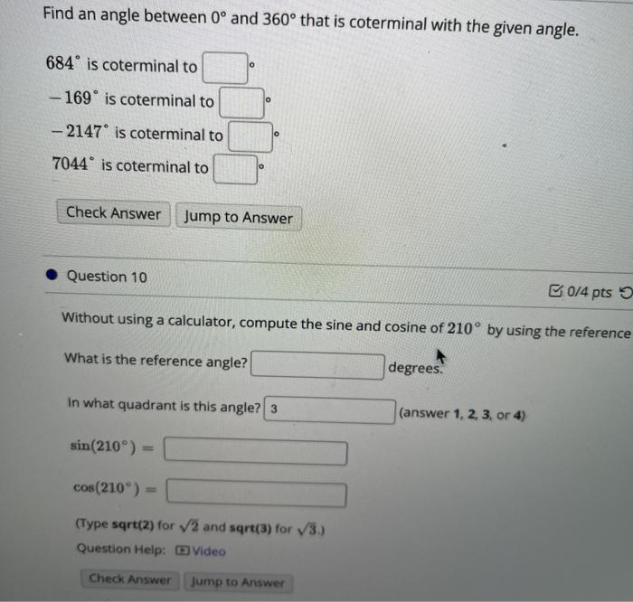 Solved Find an angle between 0° and 360° that is coterminal