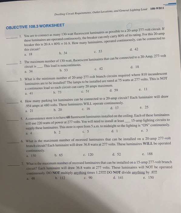 Solved 108-WB11 Dwelling Cirewit Requirements, Outler | Chegg.com