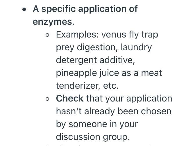 Solved • A specific application of enzymes. o Examples: | Chegg.com