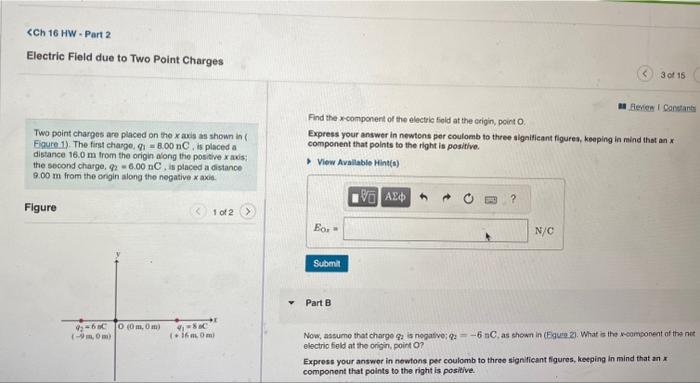 Solved Electrie Field due to Two Point Charges Find the | Chegg.com