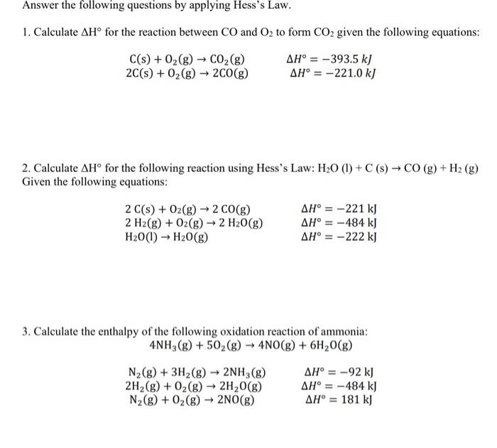 Solved Answer the following questions by applying Hess's | Chegg.com