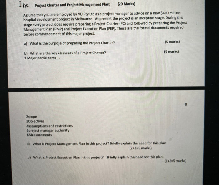 Solved 1 s. Project Charter and Project Management Plan: (20 | Chegg.com