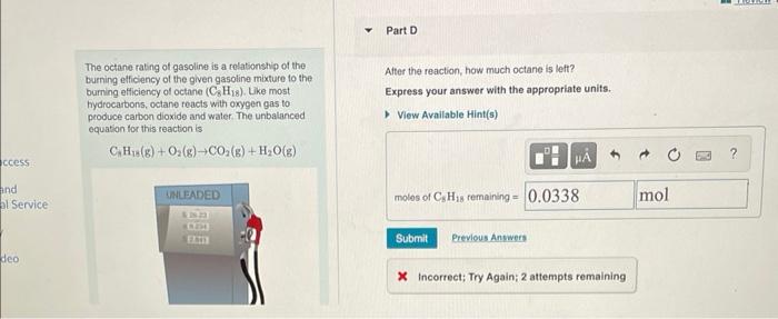 Solved The Octane Rating Of Gasoline Is A Relationship Of | Chegg.com