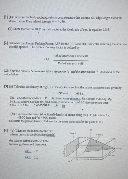 Solved [1] (a) Show for the body-cegtered cubic crystal | Chegg.com