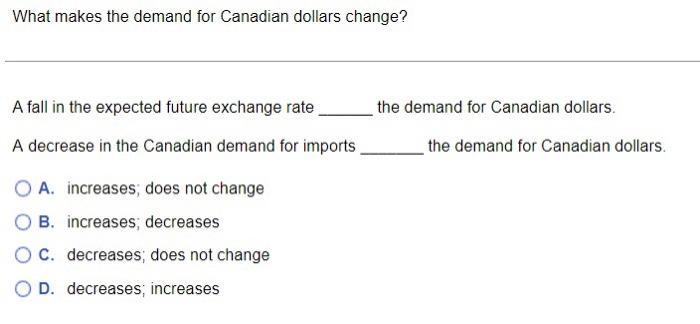 Solved What makes the demand for Canadian dollars change? A | Chegg.com