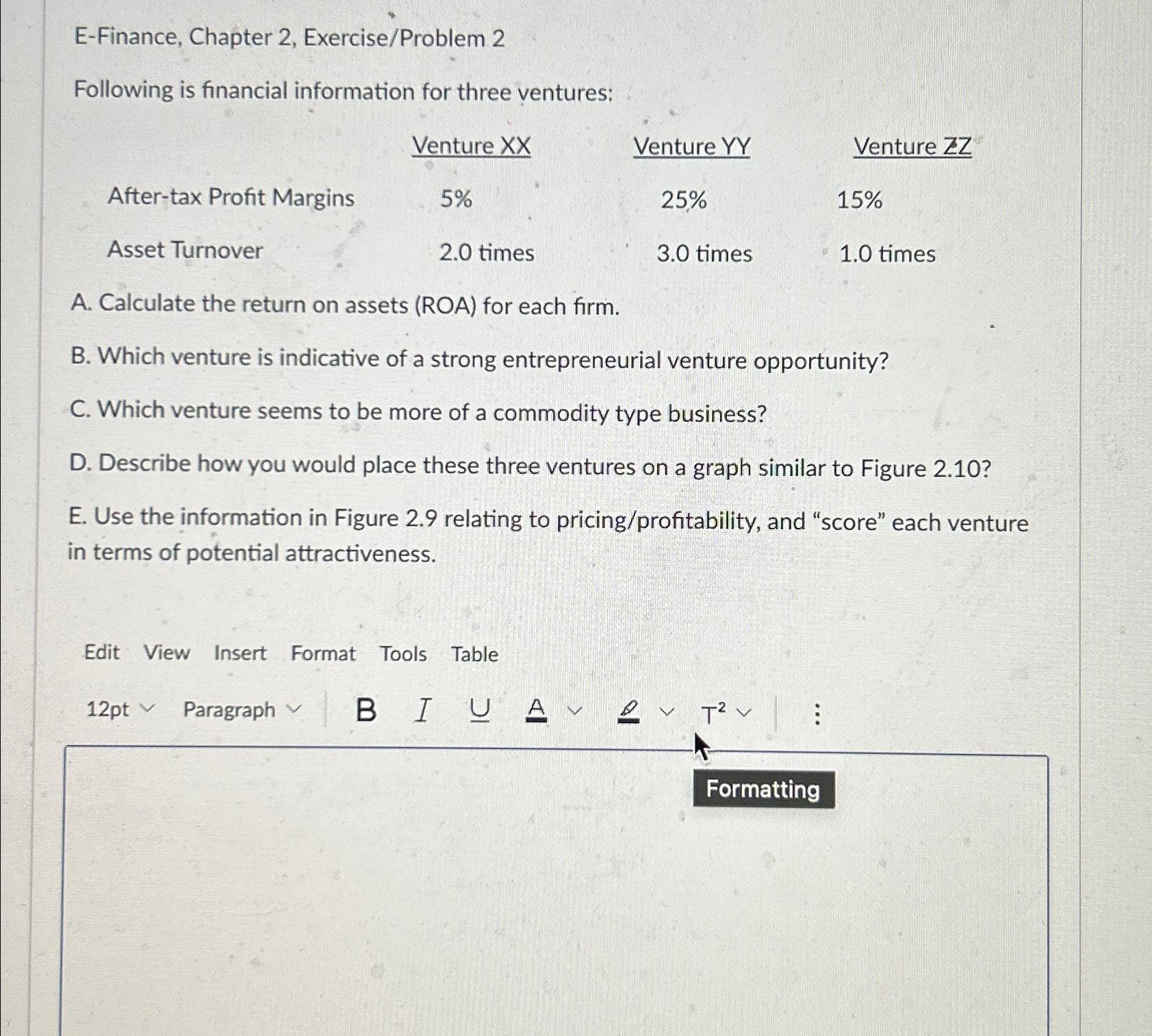 Solved E-Finance, Chapter 2, ﻿Exercise/Problem 2Following is | Chegg.com