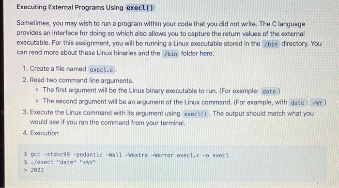 Solved Executing External Programs Using execl() Sometimes, | Chegg.com