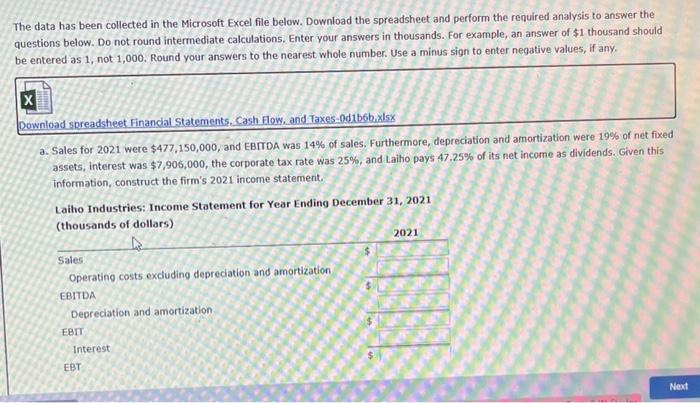 Solved Excel Activity: Financial Statements, Cash Flow, And | Chegg.com