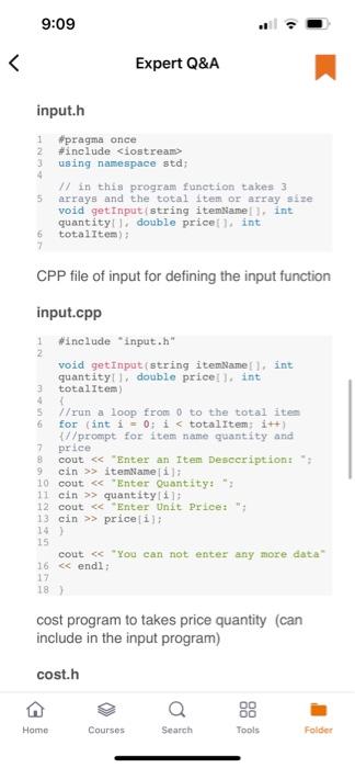 Solved 9:09 Expert Q\&A input.h CPP file of input for | Chegg.com