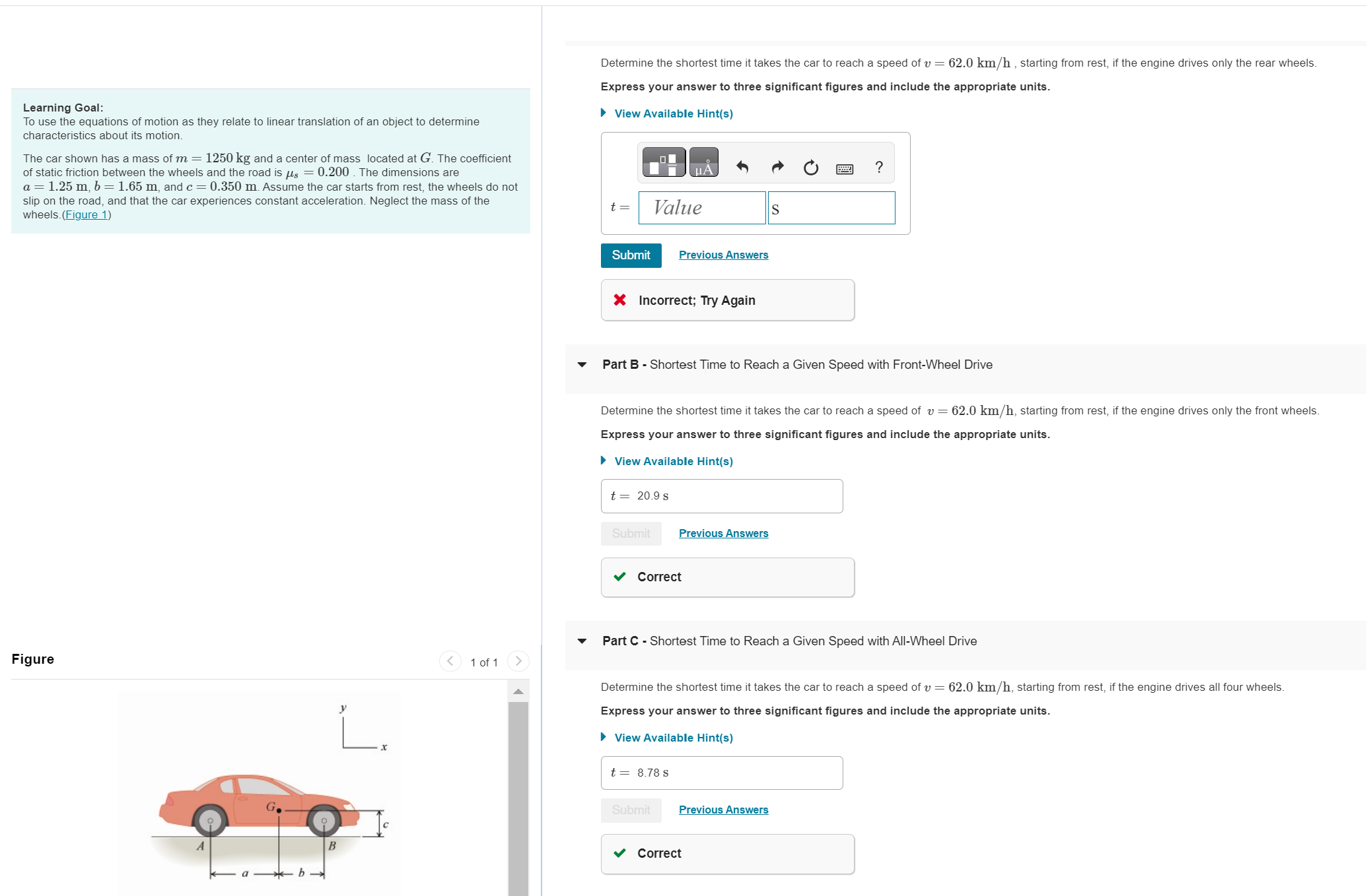 Solved Determine the shortest time it takes the car to reach | Chegg.com