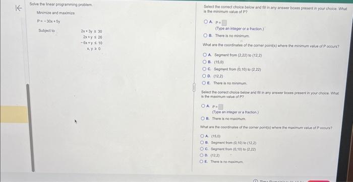 Solved Solve the linear programming problem. Select the | Chegg.com