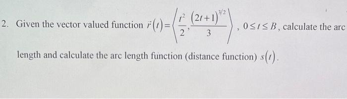 Solved 2. Given the vector valued function | Chegg.com