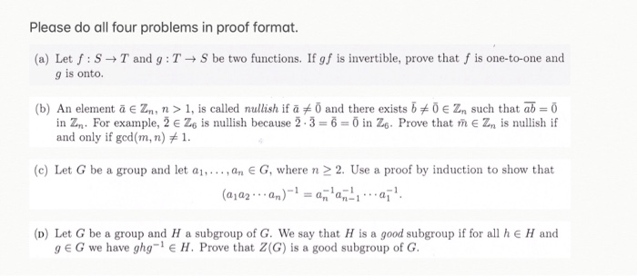 Solved Please Do All Four Problems In Proof Format A L Chegg Com