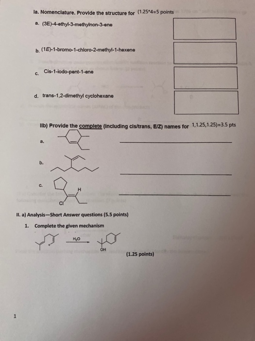 Solved La Nomenclature Provide The Structure For 1 25 Chegg Com