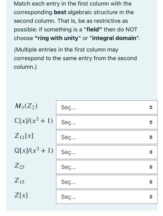 Solved Match each entry in the first column with the | Chegg.com
