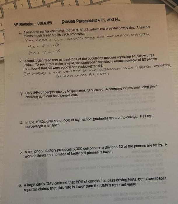 Solved Stating Parameters H And He F Ap Statistics U6 Chegg Com